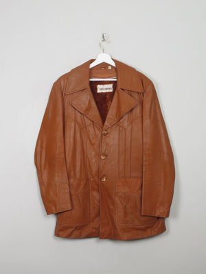 Men's Vintage Tan Leather Jacket L - The Harlequin