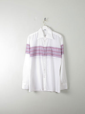 Men's Vintage White Shirt With Stripes M - The Harlequin