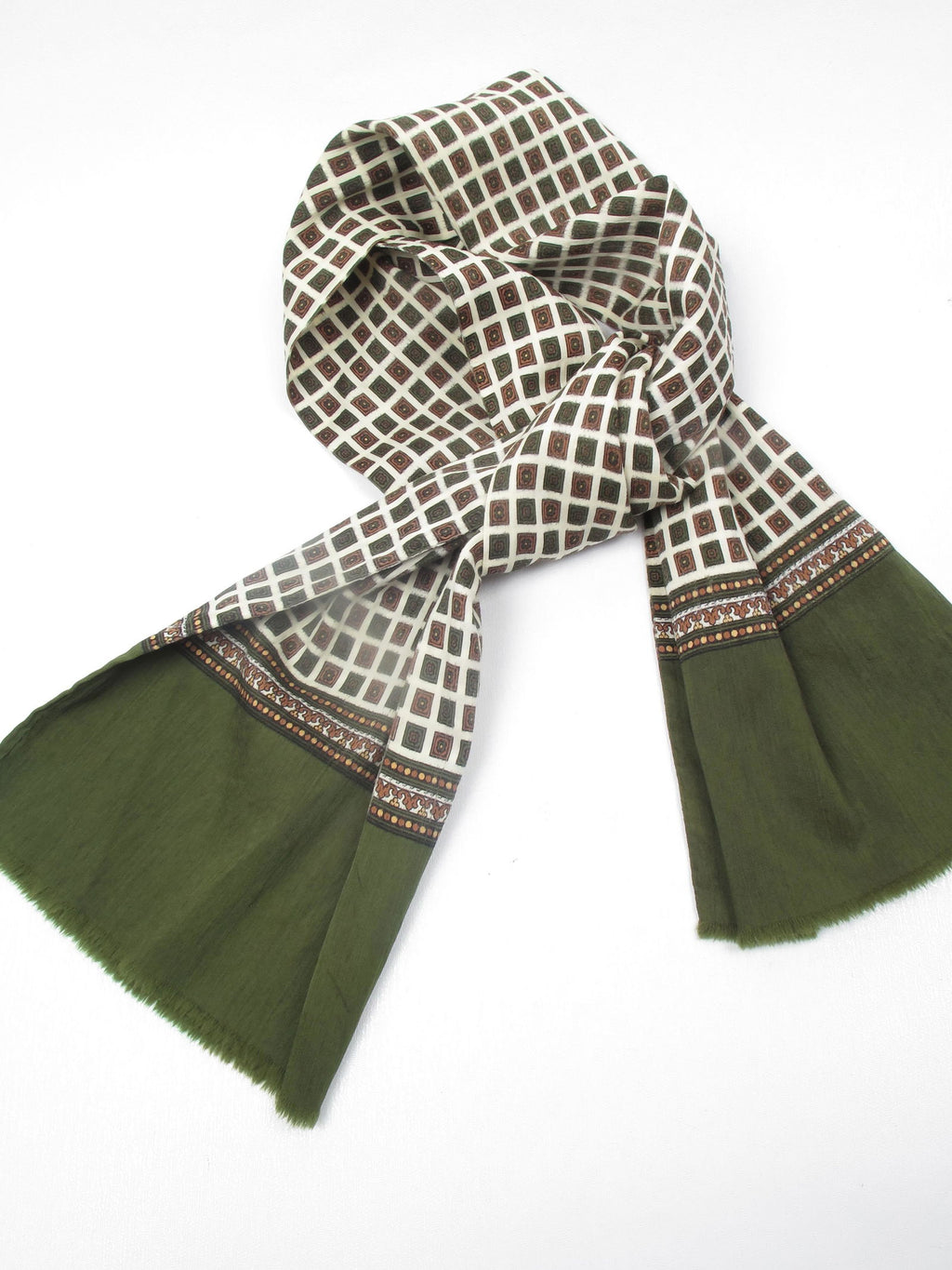 Men's Vintage Wool Green Printed  Scarf - The Harlequin