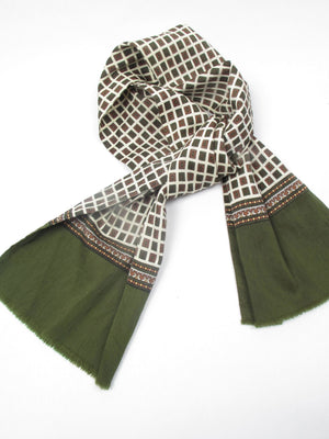 Men's Vintage Wool Green Printed  Scarf - The Harlequin