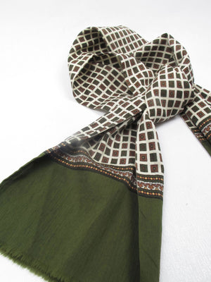 Men's Vintage Wool Green Printed  Scarf - The Harlequin