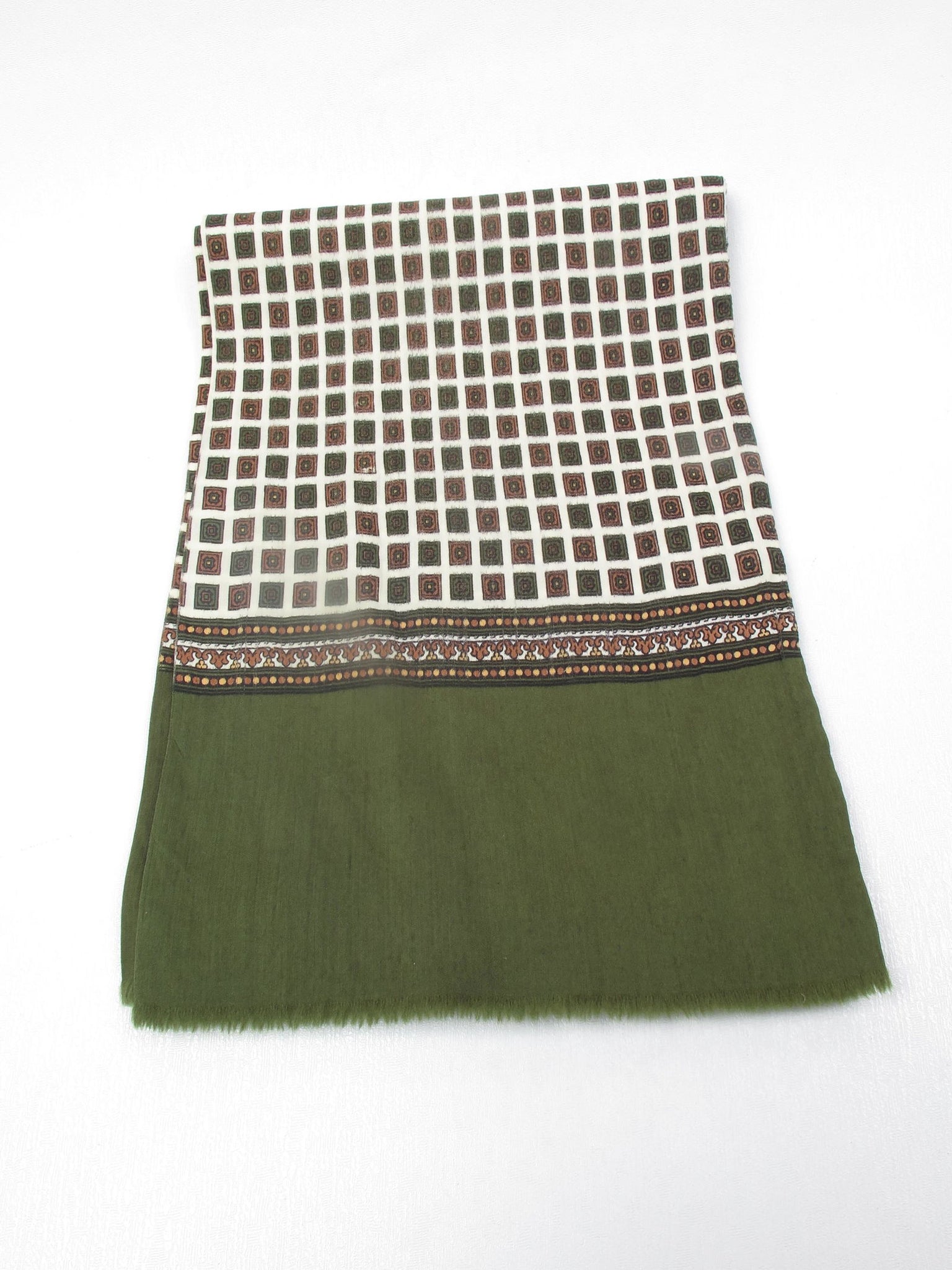 Men's Vintage Wool Green Printed  Scarf - The Harlequin