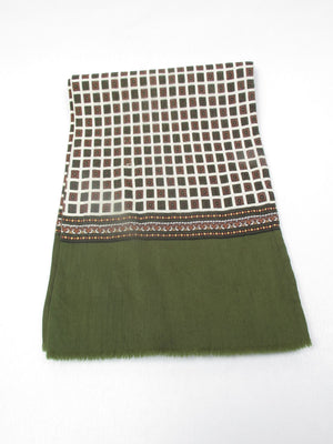 Men's Vintage Wool Green Printed  Scarf - The Harlequin