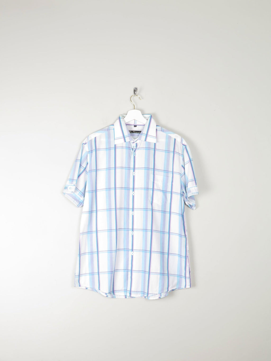 Men's White Cotton Check Short Sleeve Ben Sherman Shirt L - The Harlequin