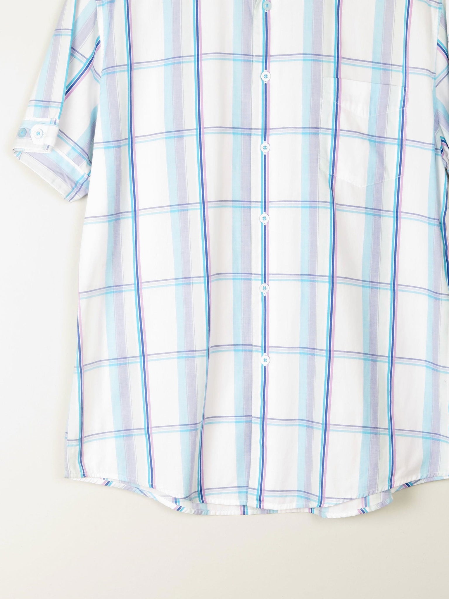 Men's White Cotton Check Short Sleeve Ben Sherman Shirt L - The Harlequin