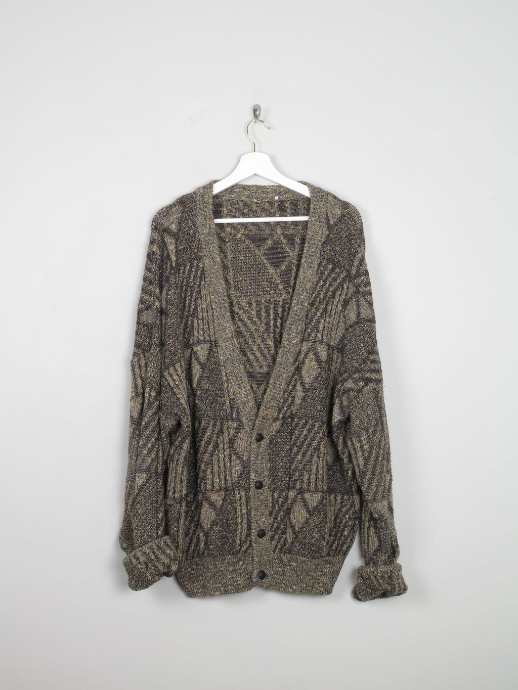 Men's Yellow & Grey Vintage Cardigan Patterned Wool L/XL - The Harlequin