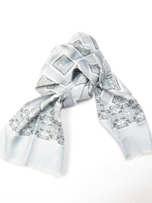Mens Classic Vintage Grey & Xanadu Green Printed Cravat Style Scarf - The Harlequin
