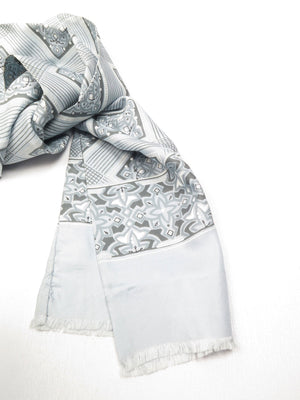 Mens Classic Vintage Grey & Xanadu Green Printed Cravat Style Scarf - The Harlequin