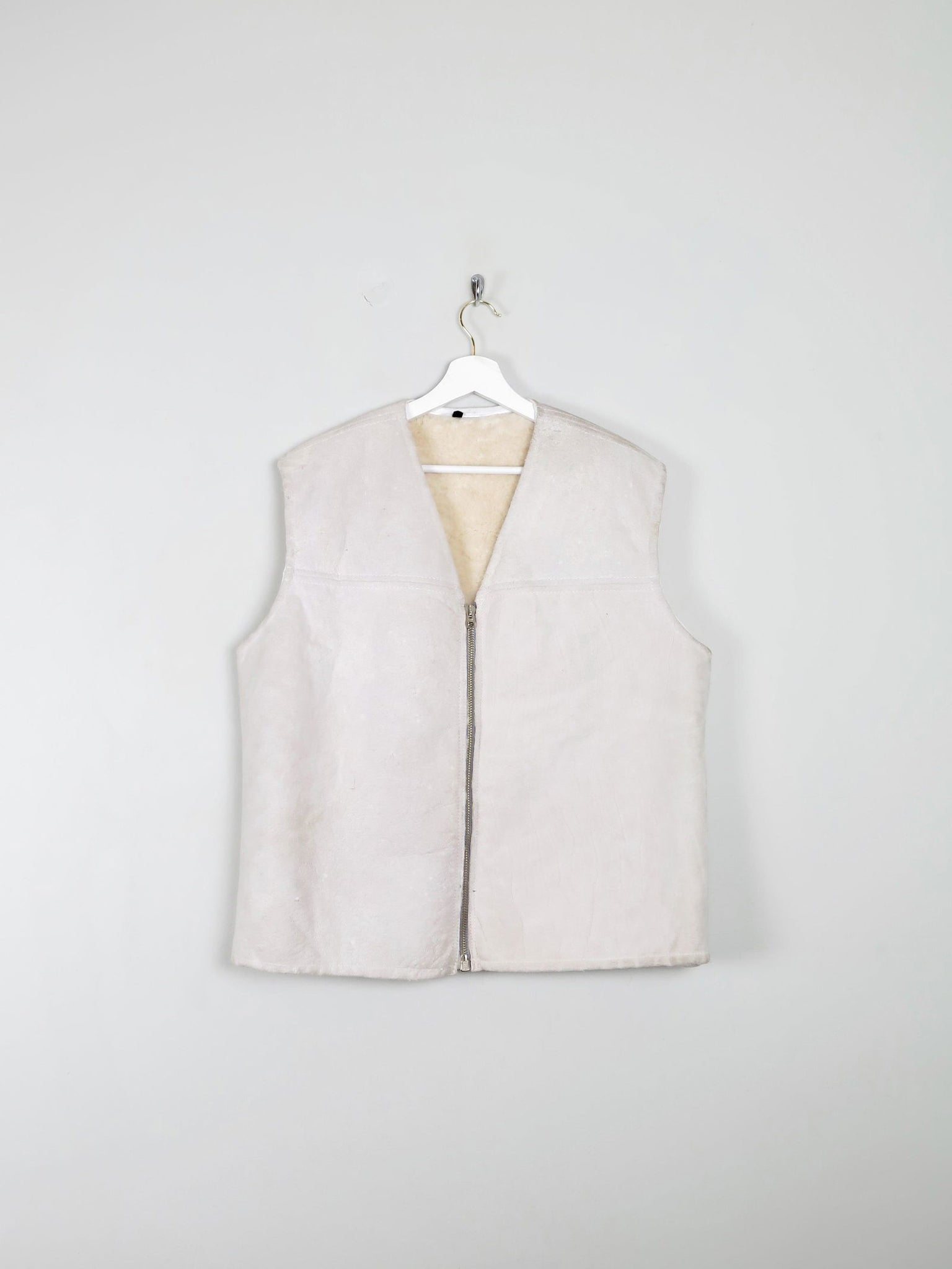 Mens Cream/Grey Sheepskin Gilet M - The Harlequin