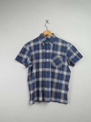 Mens Vintage Blue Check 1960s Shirt XS - The Harlequin