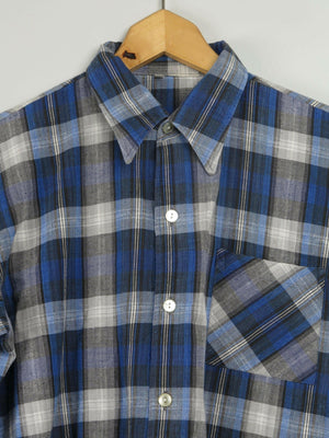 Mens Vintage Blue Check 1960s Shirt XS - The Harlequin