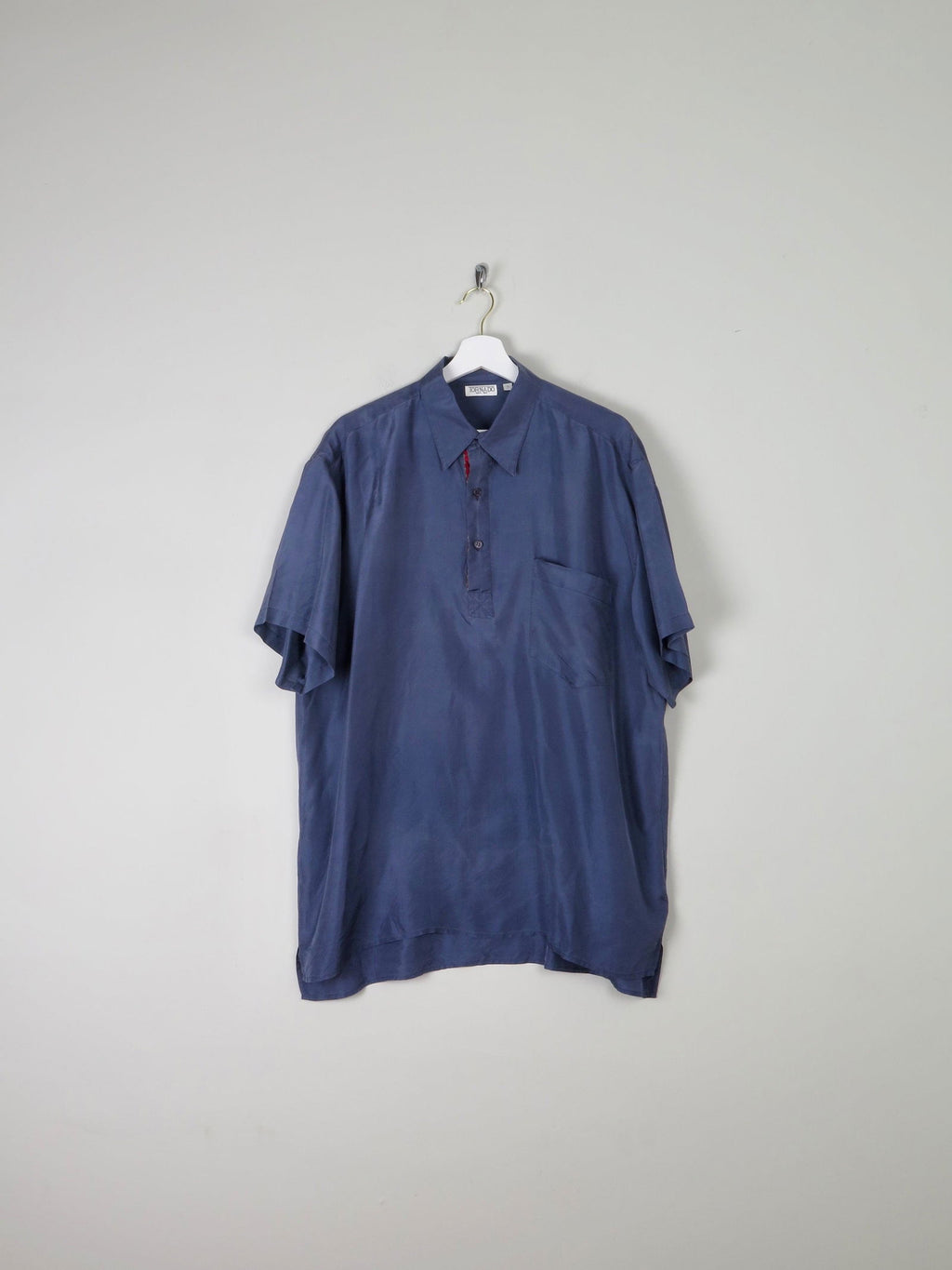 Mens Vintage Navy Silk Oversized  Shirt L - The Harlequin