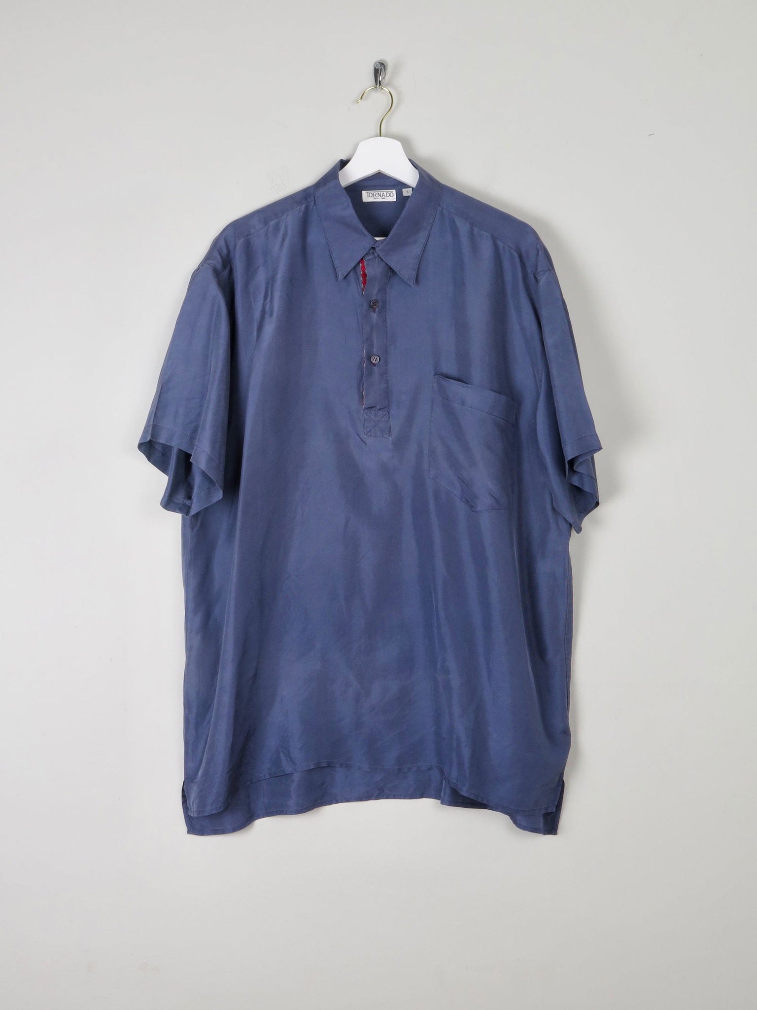 Mens Vintage Navy Silk Oversized  Shirt L - The Harlequin