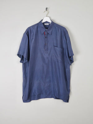 Mens Vintage Navy Silk Oversized  Shirt L - The Harlequin