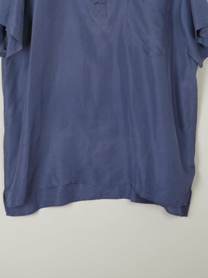 Mens Vintage Navy Silk Oversized  Shirt L - The Harlequin
