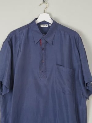 Mens Vintage Navy Silk Oversized  Shirt L - The Harlequin