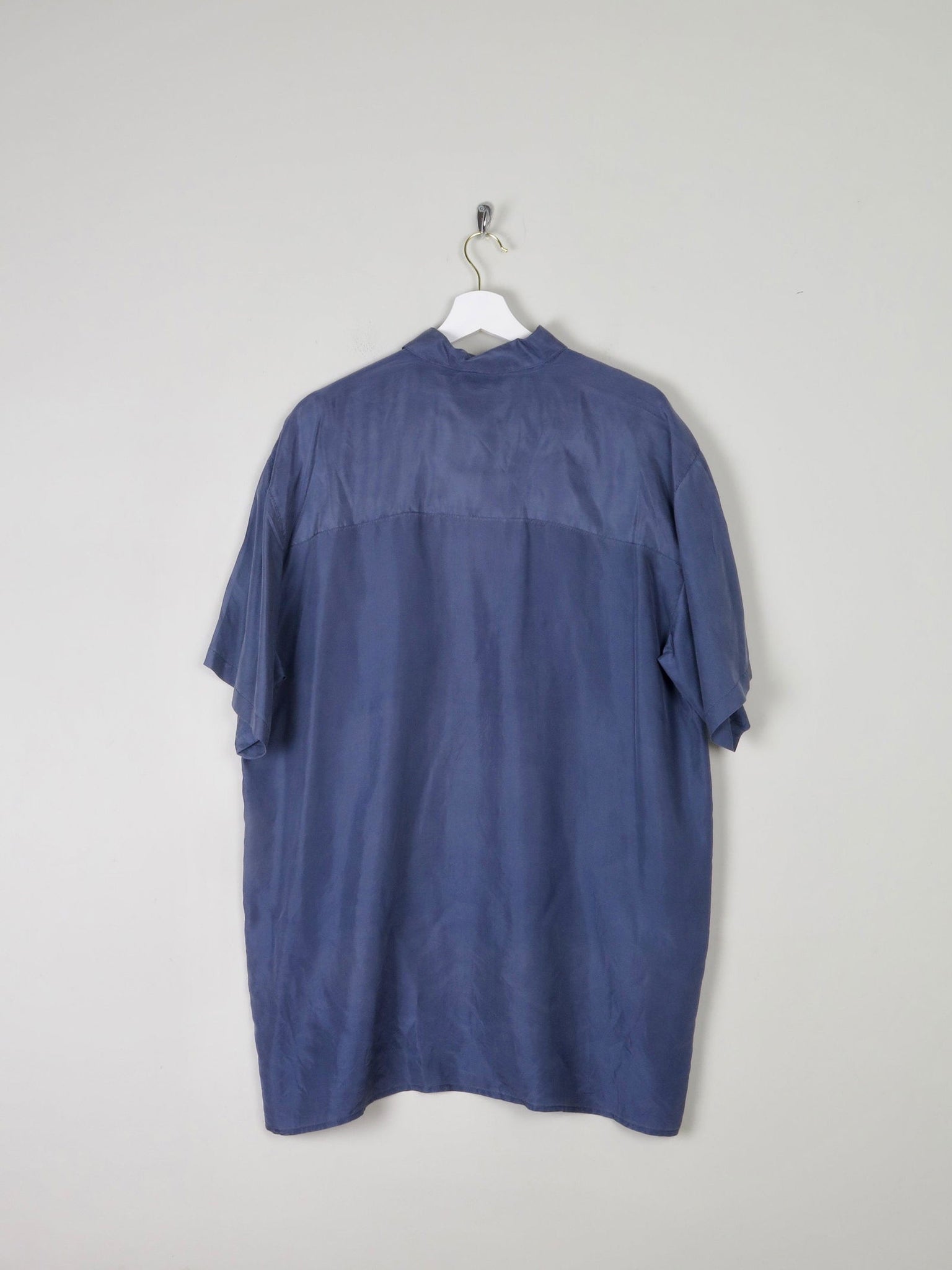 Mens Vintage Navy Silk Oversized  Shirt L - The Harlequin