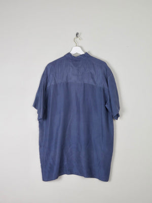 Mens Vintage Navy Silk Oversized  Shirt L - The Harlequin