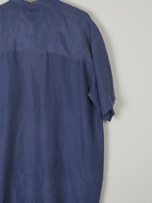 Mens Vintage Navy Silk Oversized  Shirt L - The Harlequin