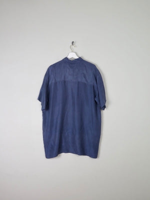 Mens Vintage Navy Silk Oversized  Shirt L - The Harlequin
