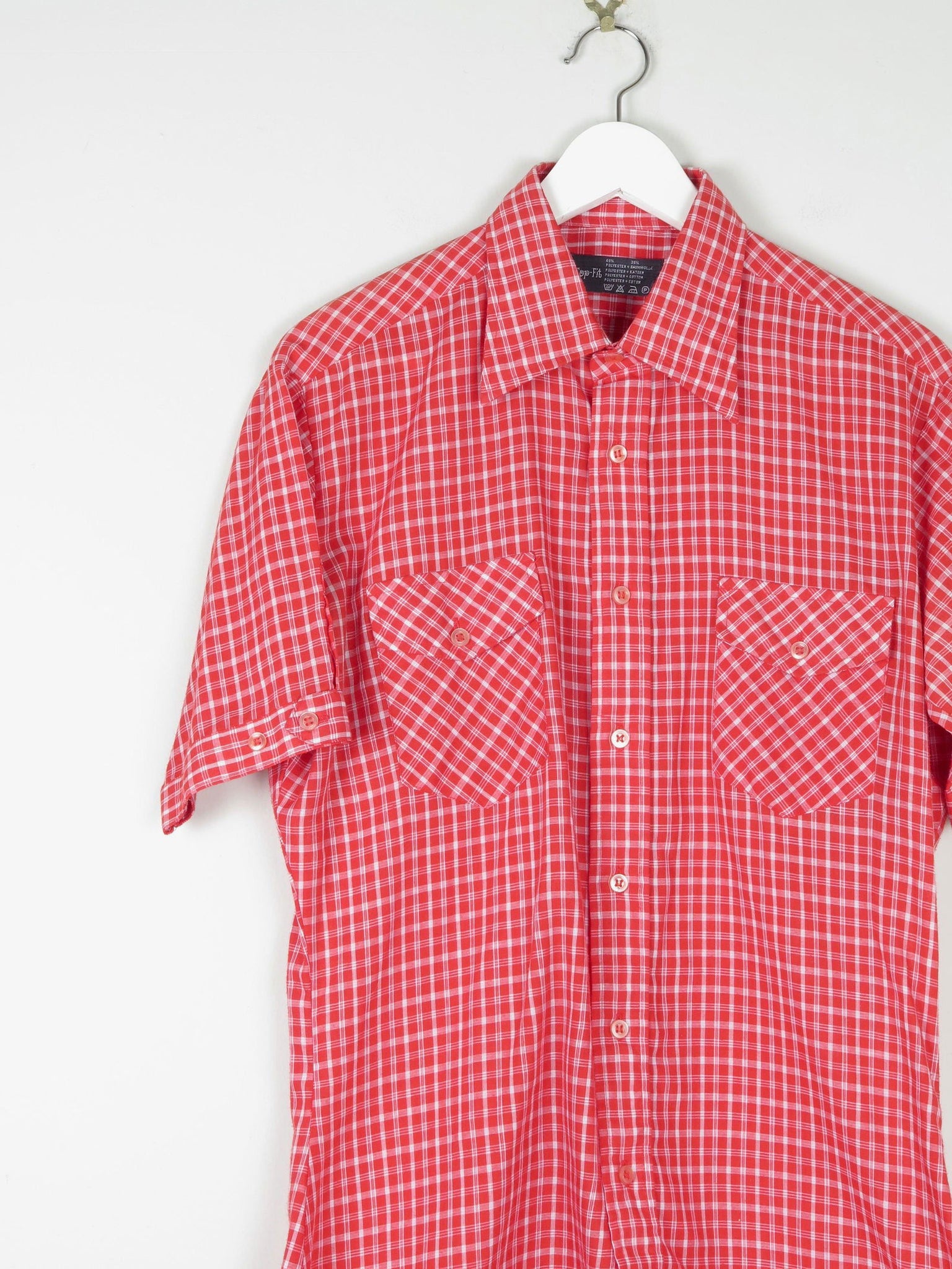 Mens Vintage Red Check 1970s Shirt M - The Harlequin
