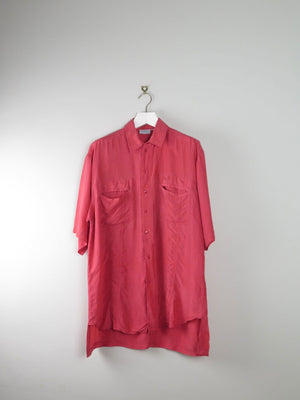 Mens Vintage Silk Oversized Dark Pink Shirt Coral M/L - The Harlequin