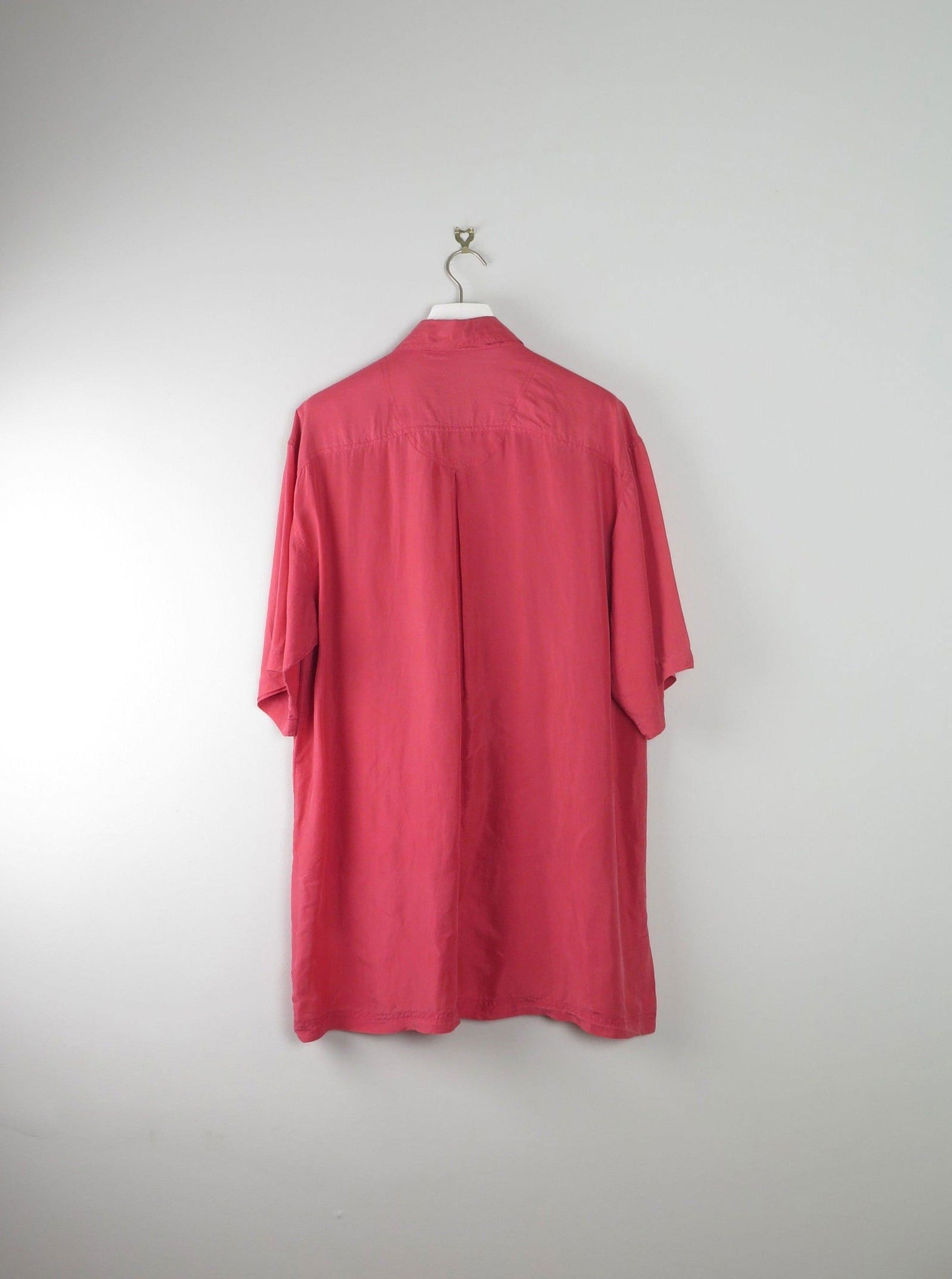 Mens Vintage Silk Oversized Dark Pink Shirt Coral M/L - The Harlequin