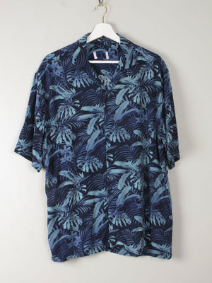 Mens Vintage Style Hawaiian Navy Printed Shirt S/M - The Harlequin