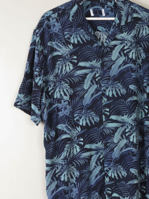 Mens Vintage Style Hawaiian Navy Printed Shirt S/M - The Harlequin
