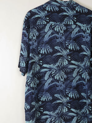 Mens Vintage Style Hawaiian Navy Printed Shirt S/M - The Harlequin