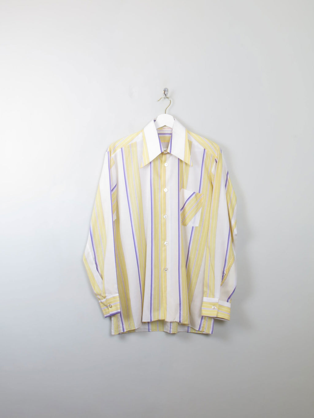 Mens Vintage Yellow Striped Shirt M - The Harlequin