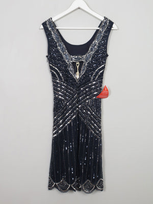 Navy Flapper 1920s Style Beaded Dress New 8 - The Harlequin