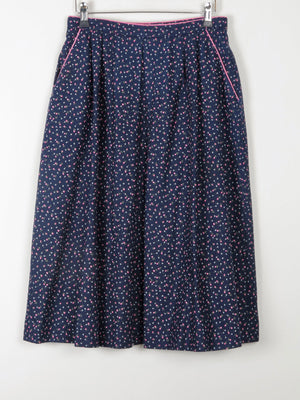 Navy Floral Vintage Prairie Skirt With Pockets 28" 8/10 - The Harlequin