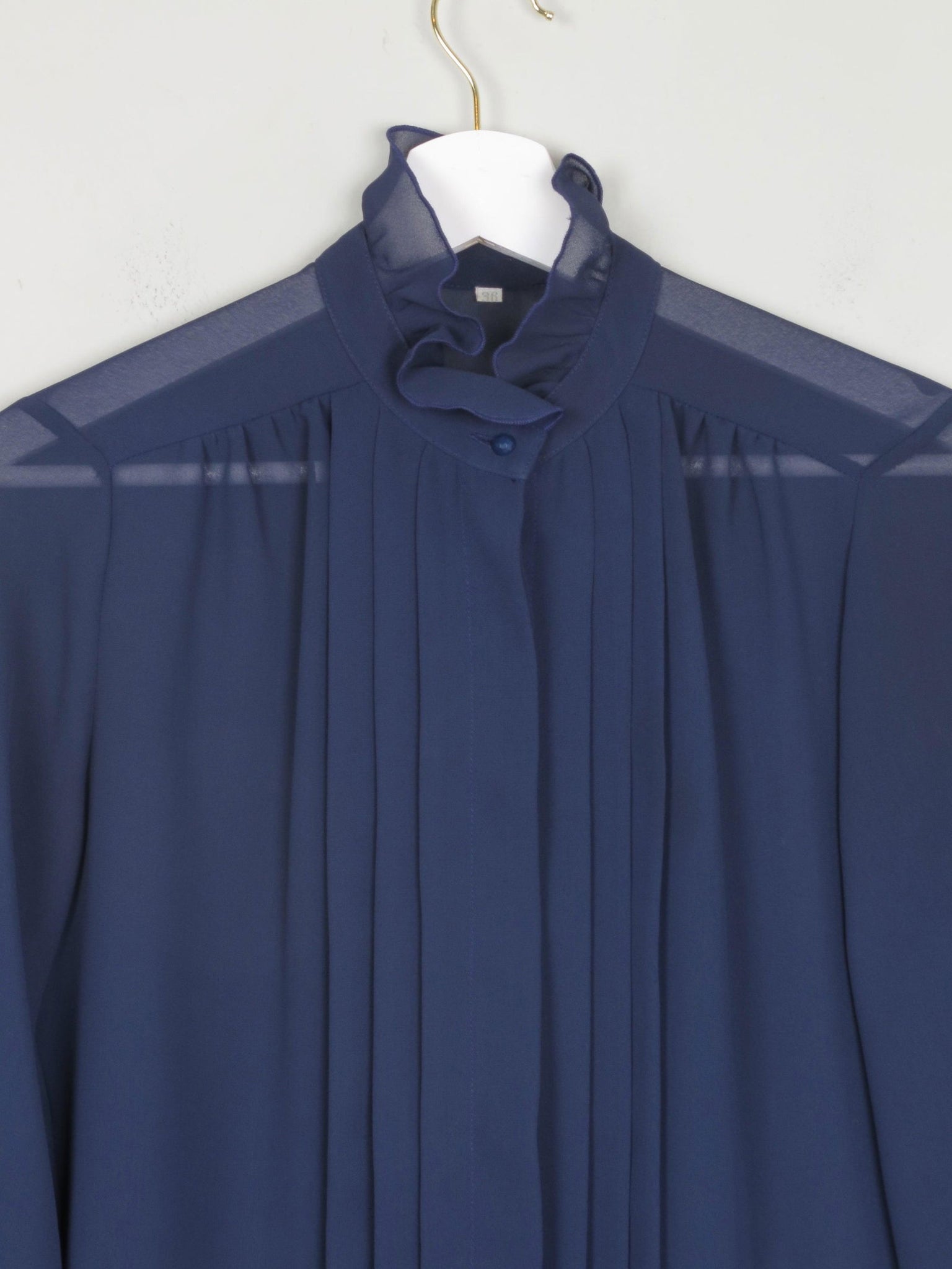 Navy High Neck Sheer Blouse With Pleats S - The Harlequin