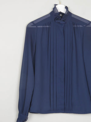 Navy High Neck Sheer Blouse With Pleats S - The Harlequin