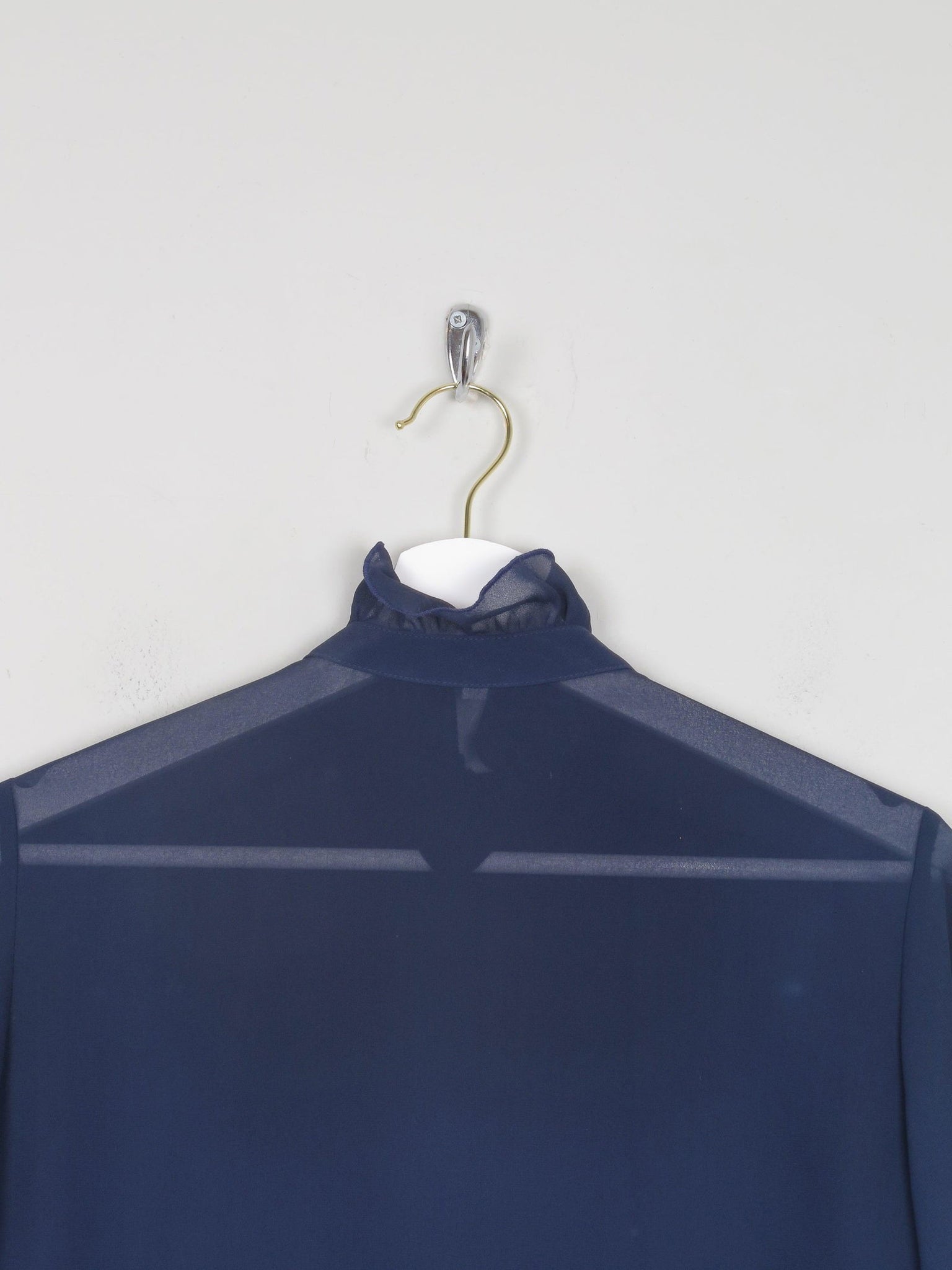 Navy High Neck Sheer Blouse With Pleats S - The Harlequin