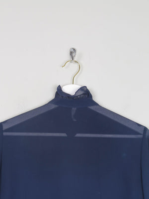 Navy High Neck Sheer Blouse With Pleats S - The Harlequin