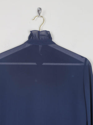 Navy High Neck Sheer Blouse With Pleats S - The Harlequin