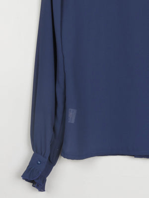 Navy High Neck Sheer Blouse With Pleats S - The Harlequin