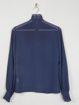 Navy High Neck Sheer Blouse With Pleats S - The Harlequin