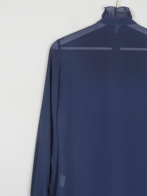 Navy High Neck Sheer Blouse With Pleats S - The Harlequin