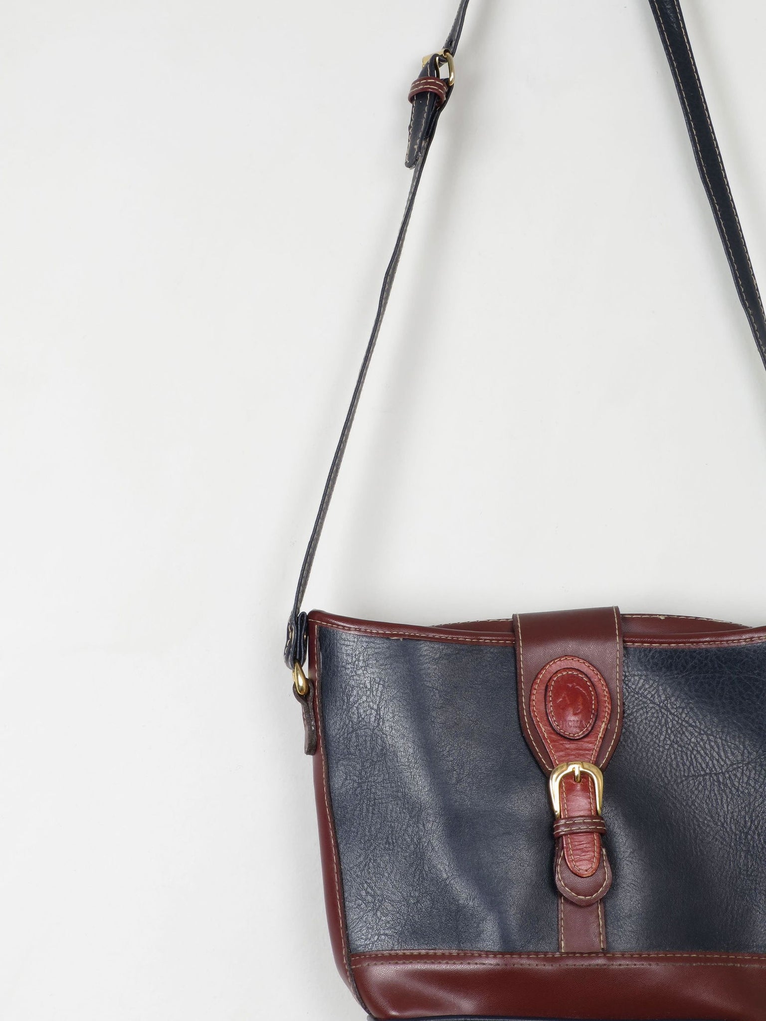Navy & Tan Vintage Crossbody Bag - The Harlequin