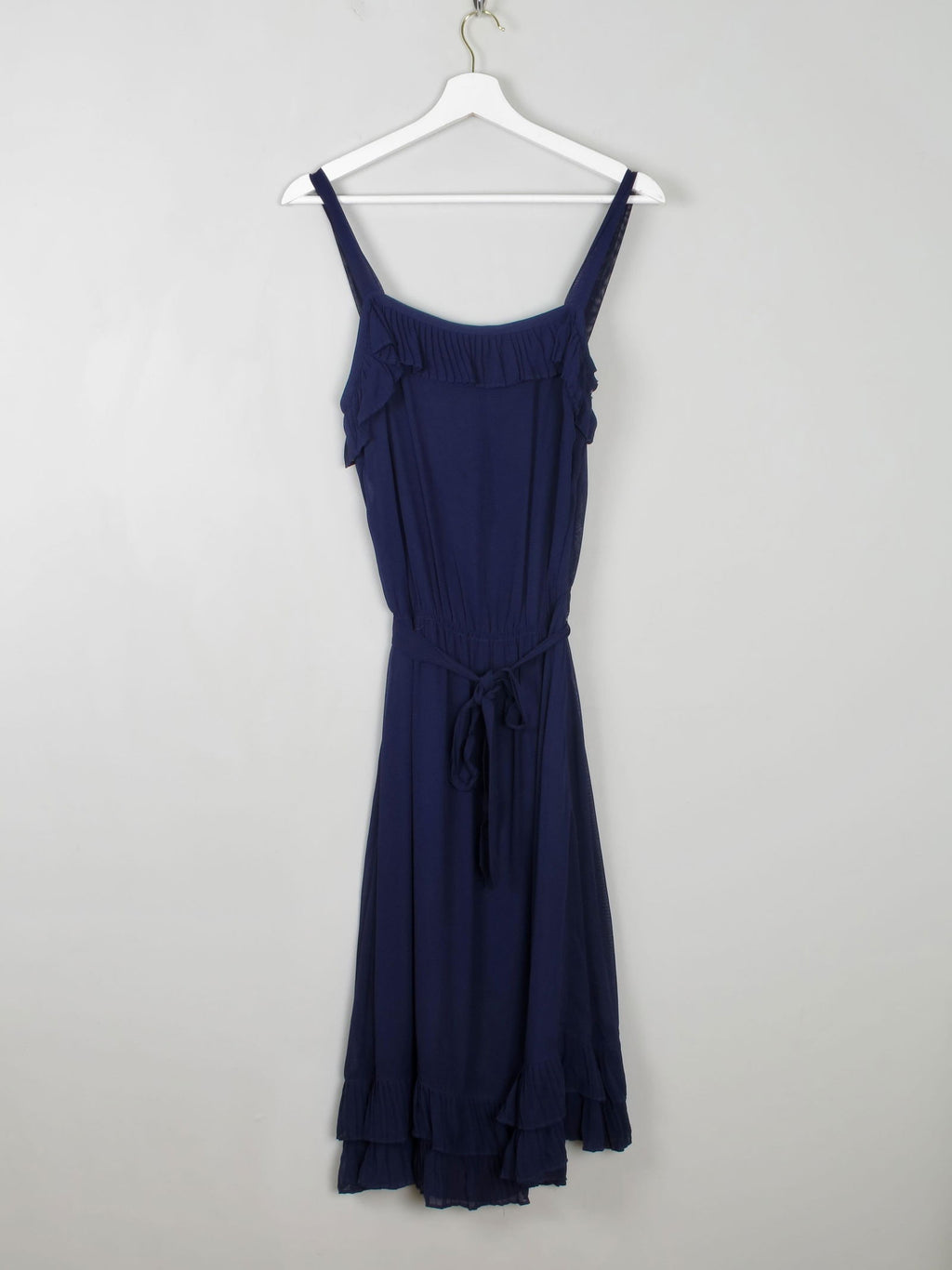 Navy Vintage Style Dress With Spaghetti Straps Designer Remix S - The Harlequin