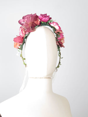 New Floral Vintage Style Headpiece Wine & Pink - The Harlequin