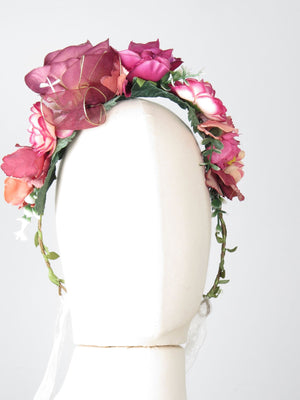 New Floral Vintage Style Headpiece Wine & Pink - The Harlequin