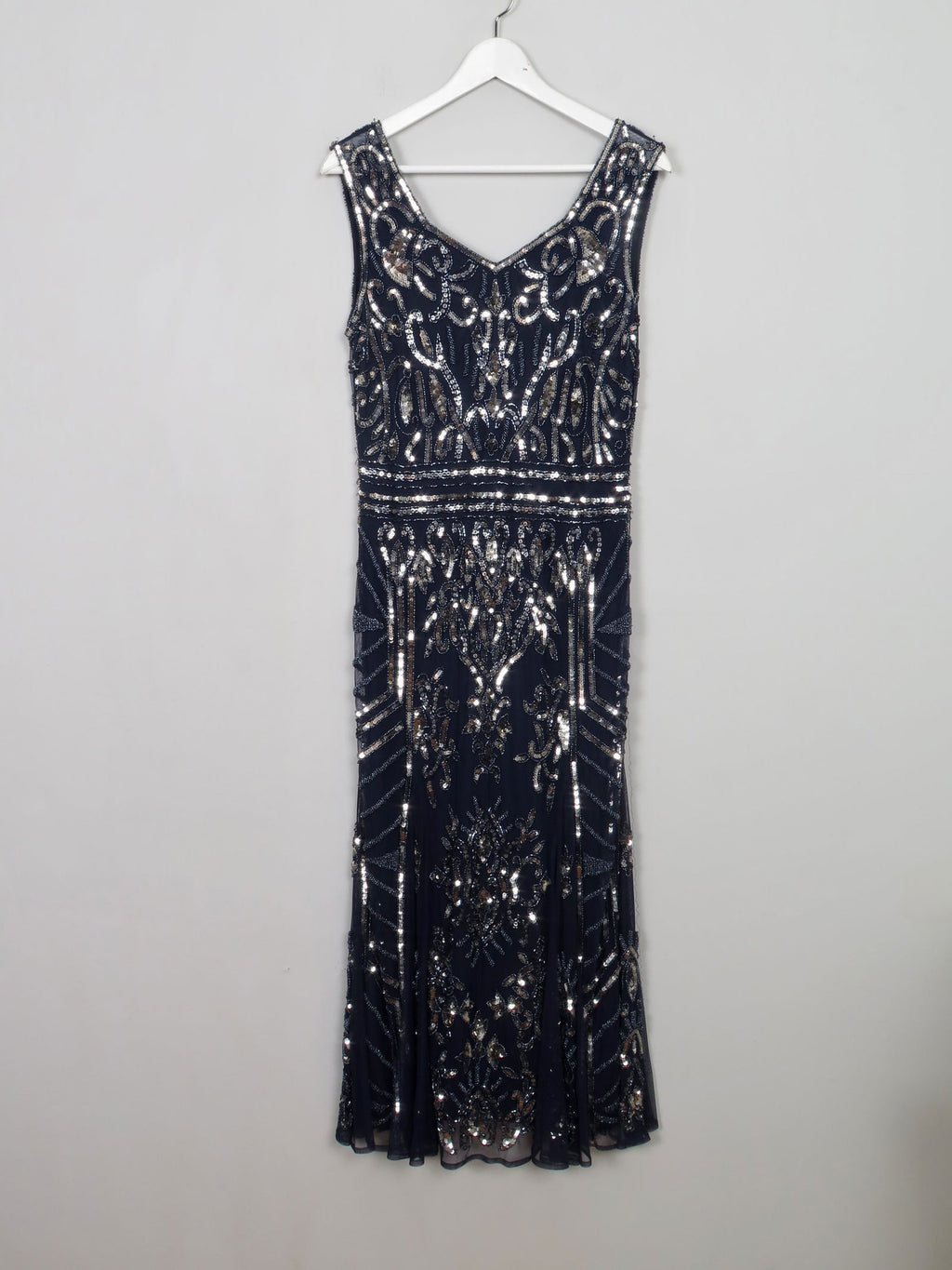 New Navy & Silver Vintage Style Evening Dress 14 - The Harlequin