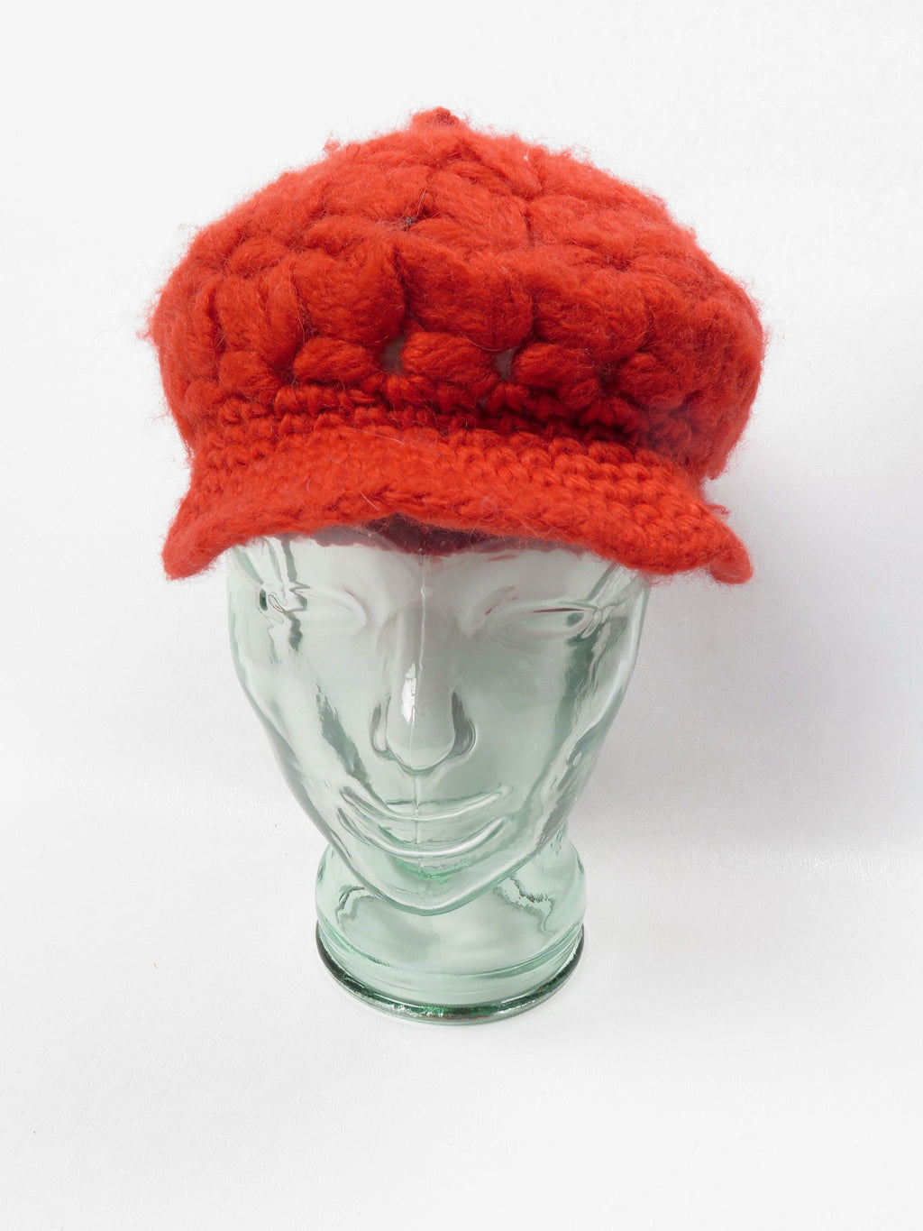 Orange /Rust Crochet 1970s Peaked Cap S/M - The Harlequin