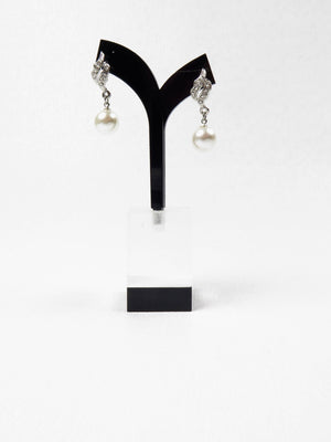 Pearl & Diamante Drop Earrings - The Harlequin