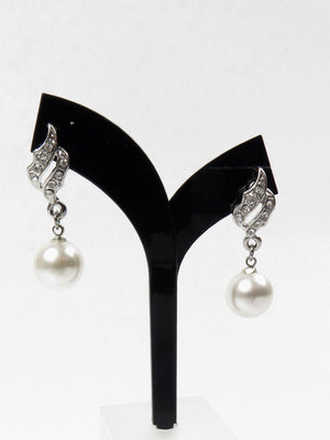 Pearl & Diamante Drop Earrings - The Harlequin