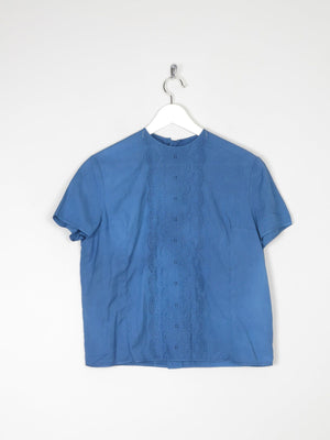 Petrol Blue Vintage 1950s Button Back Blouse M - The Harlequin
